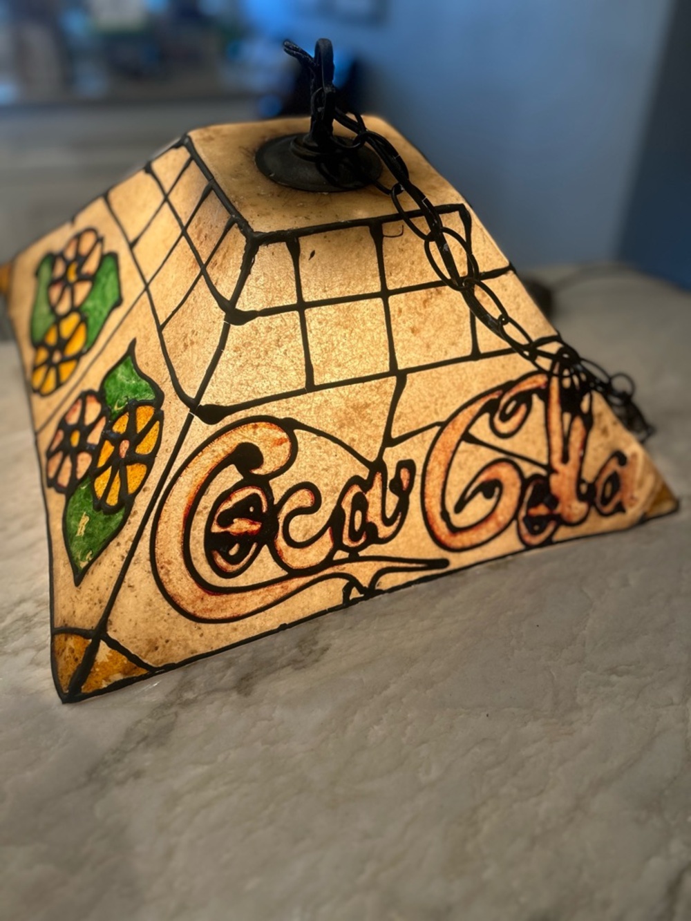 Vintage Hanging Coca Cola Light Square Fixture Plastic Tiffany Stain Glass Style - Picture 6 of 7
